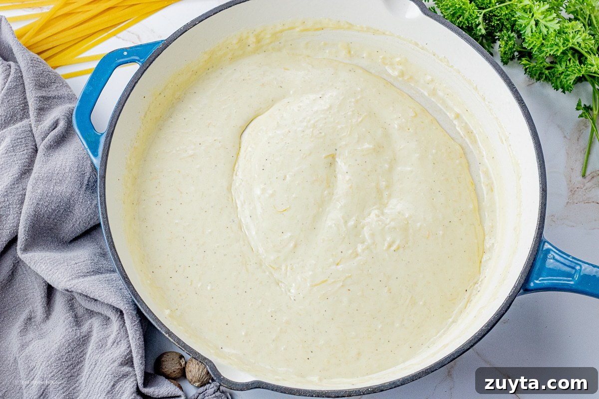 5-Ingredient Creamy Homemade Alfredo Sauce 6 creamy alfredo sauce in a large skillet