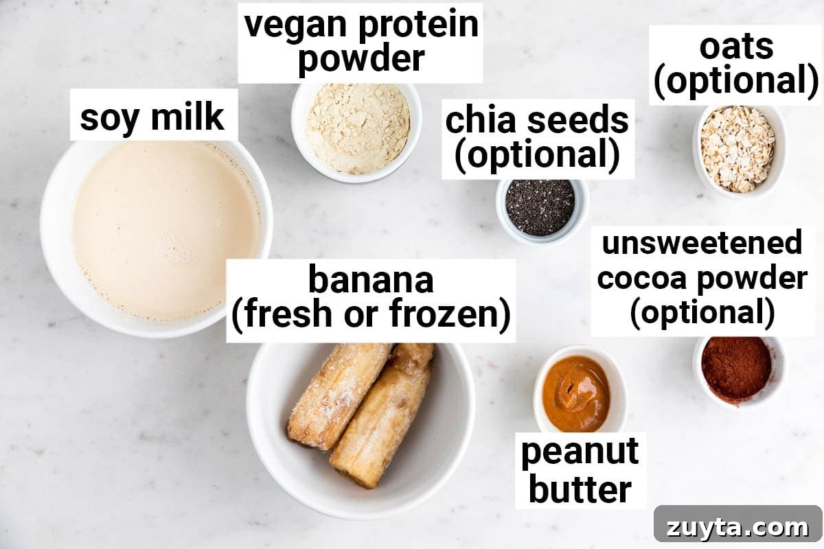 Creamy Vegan Protein Shake Recipe 3 Ingredients needed to make vegan protein shake.