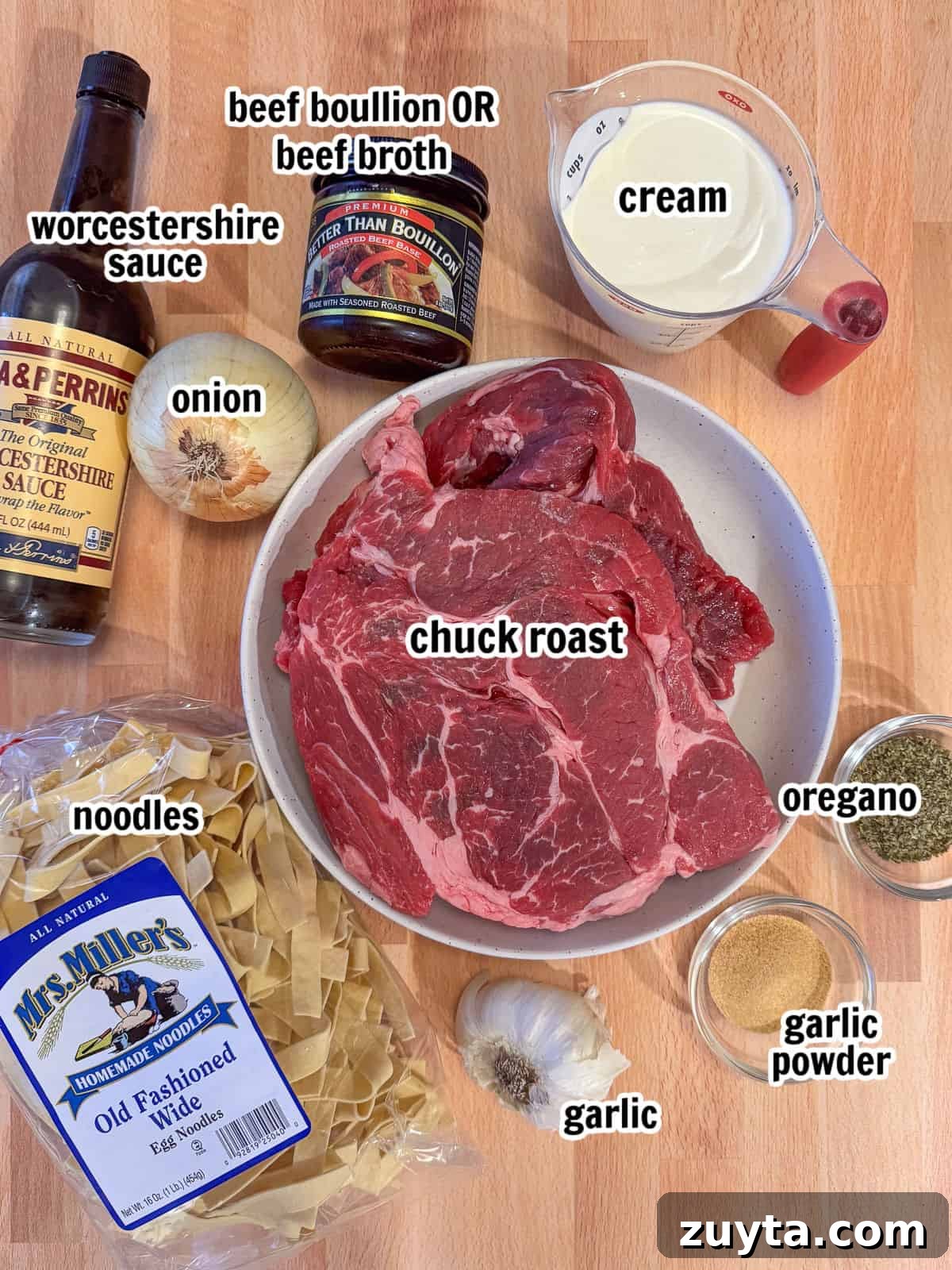 ingredients for making beef and noodles