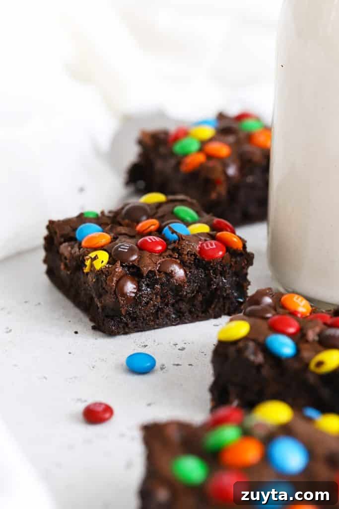 Fudgy Gluten-Free Marshmallow Brownies Recipe 9 Front view of gluten-free m&m brownies