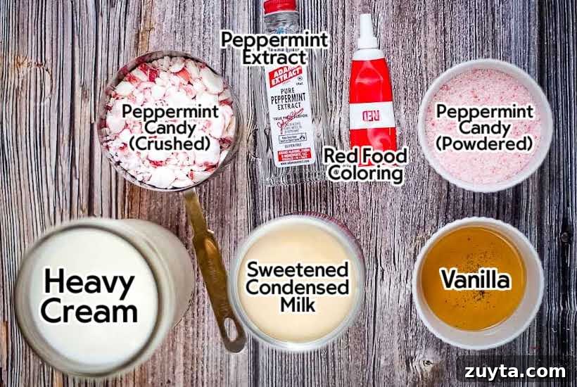 No-Churn Peppermint Ice Cream Recipe 2 Ingredients needed to make peppermint ice cream with text overlay.