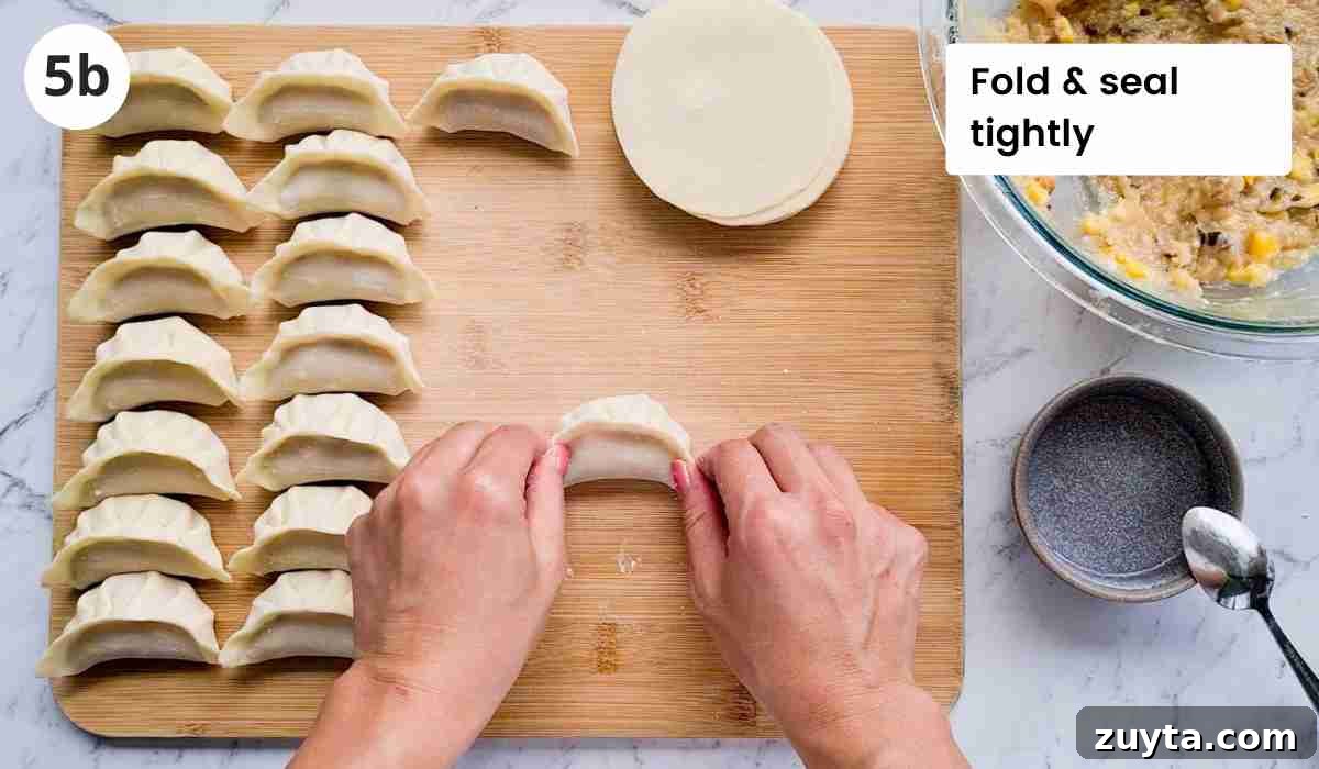 How to Make Authentic Chinese Chicken Dumplings 9 Two hands squeezing the ends of a dumpling tightly to seal it well. Including caption