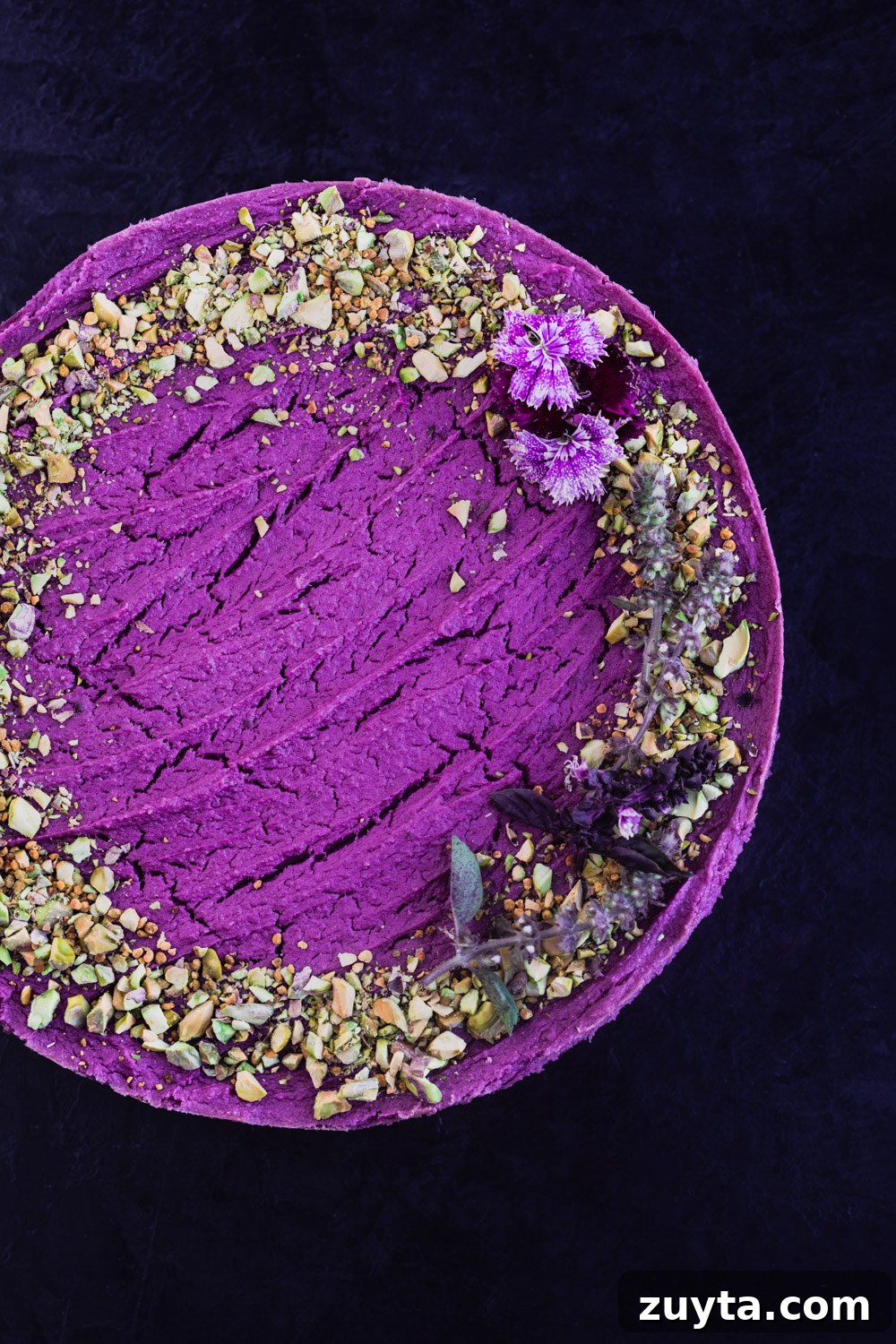Sweet potato cheesecake with all sorts of garnish toppings.