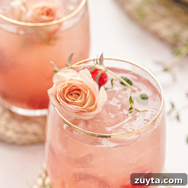 photo of two glasses of a floradora cocktail with fresh raspberries
