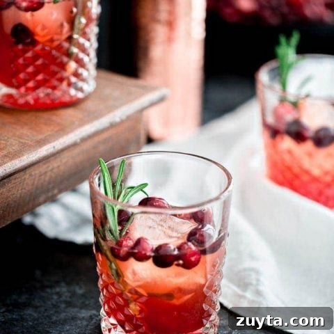 Cranberry Rosemary Shrub Cocktail with Bourbon