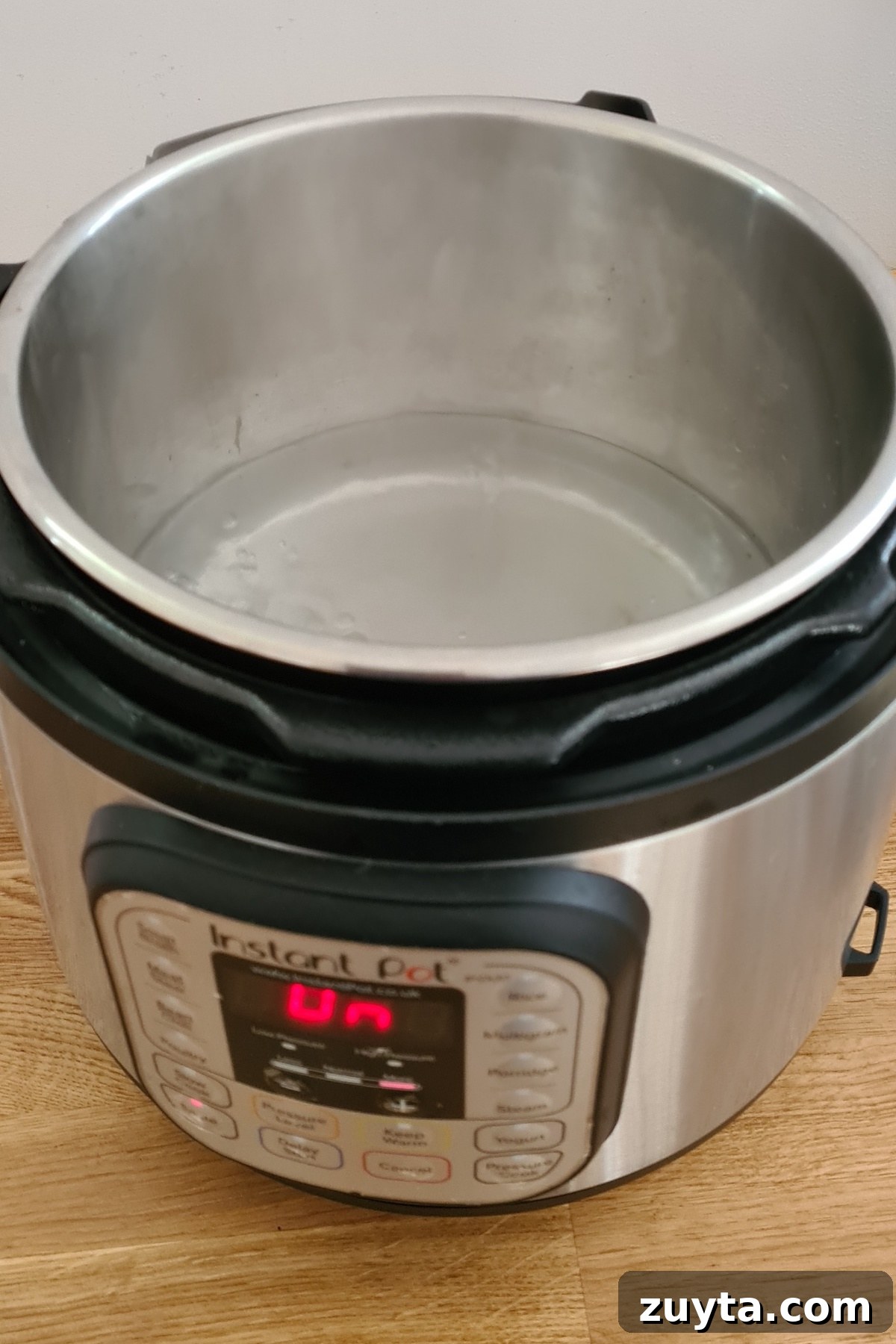 instant pot interior with water ready to boil